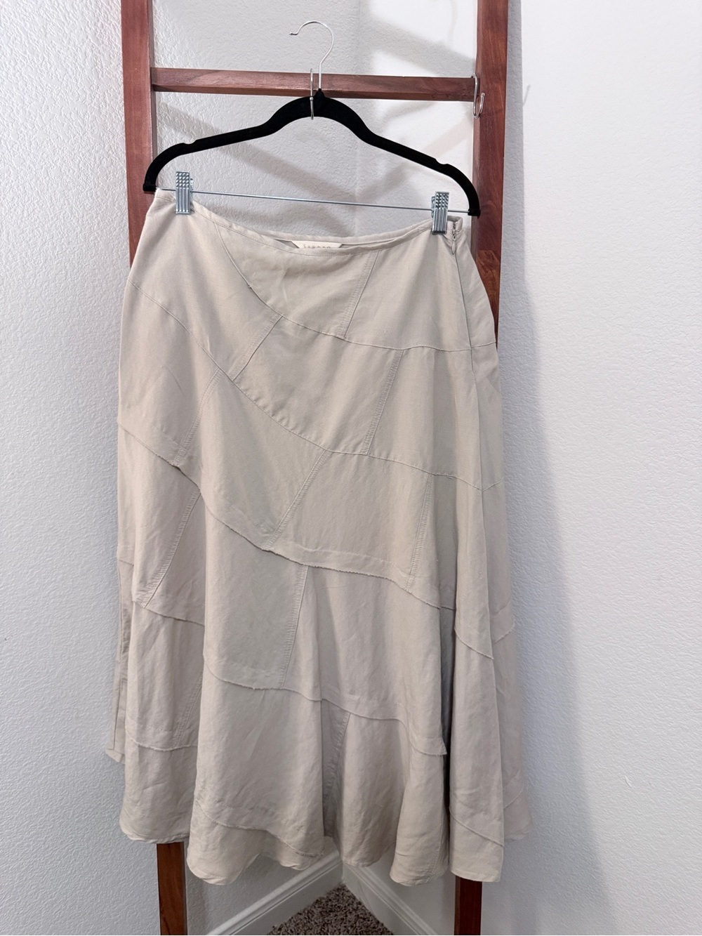 Sandro Cream Patchwork Linen Blend Maxi Skirt Size 10